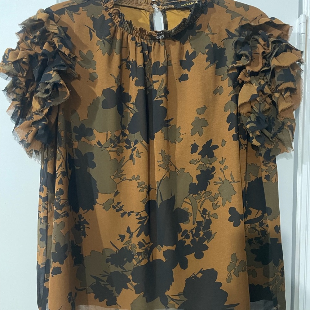 Sugarlips Ruffled Brown and Black Blouse - Picture 4 of 8